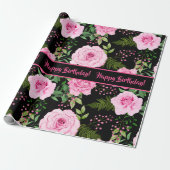 Papier Cadeau Motif moderne noir belle rose roses roses (Déroulé)