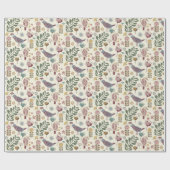 Papier Cadeau Motif moderne Oiseaux et fleurs du milieu du siècl (Plat)