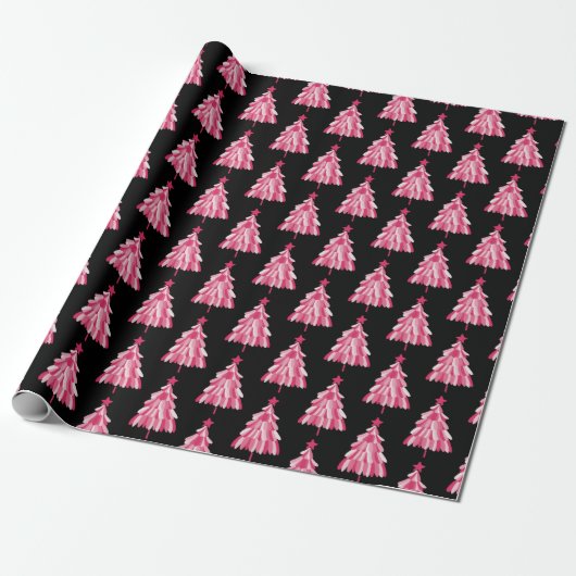 Papier Cadeau Motif moderne Pink Black Christmas Tree (Déroulé)
