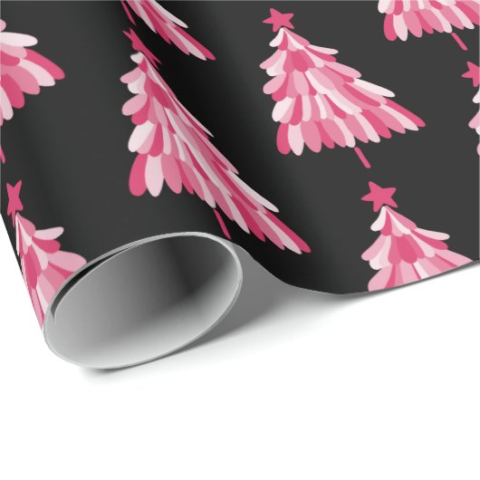 Papier Cadeau Motif moderne Pink Black Christmas Tree (Coin rond)