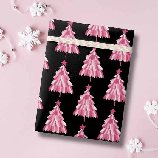 Papier Cadeau Motif moderne Pink Black Christmas Tree