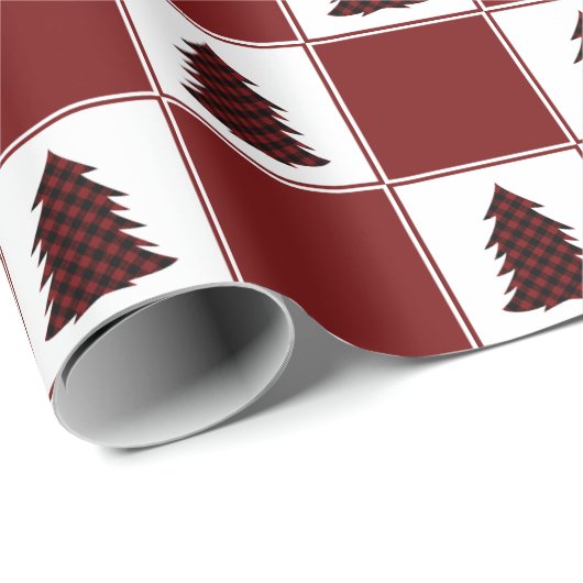 Papier Cadeau Motif moderne Red Buffalo Plaid Christmas Tree (Coin rond)