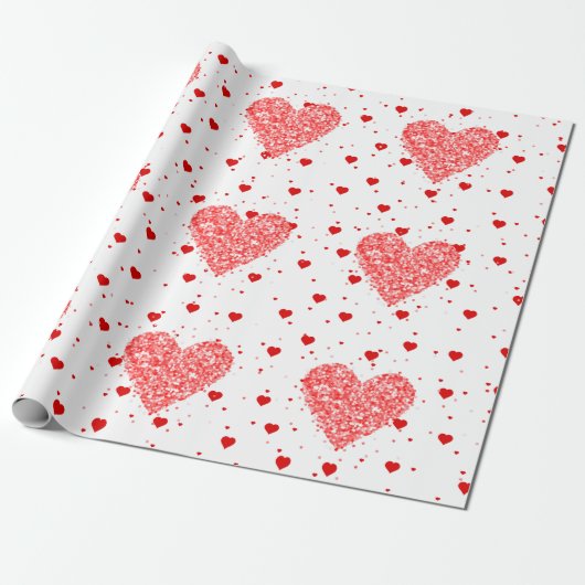 Papier Cadeau Motif moderne Red Parties scintillant Hearts (Déroulé)