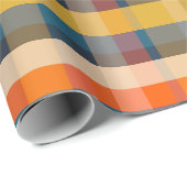 Papier Cadeau Motif moderne rétro Mustard bleu orange (Coin rond)