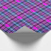 Papier Cadeau Motif moderne rose bleu noir plaid, coeur rose (Coin)