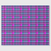 Papier Cadeau Motif moderne rose bleu noir plaid, coeur rose (Plat)