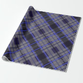 Papier Cadeau Motif moderne Tartan bleu gris noir (Déroulé)