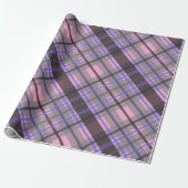 Papier Cadeau Motif moderne Tartan bleu rose noir (Déroulé)