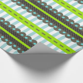 Papier Cadeau Motif moderne vert, bleu, Brown rayures & points (Coin)
