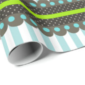 Papier Cadeau Motif moderne vert, bleu, Brown rayures & points (Coin rond)