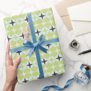 Papier Cadeau motif moderne verte et étoile turquoise