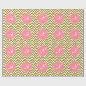 Papier Cadeau Motif Monogram Gold et White Chevron avec rose (Plat)