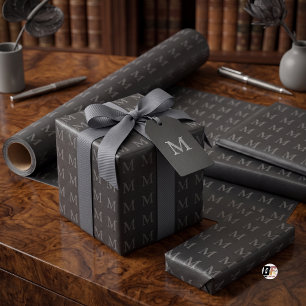 Papier Cadeau Motif monogrammé en cuir faux noir texturé