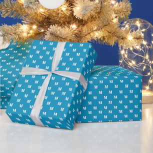 Papier Cadeau Motif monogramme personnalisé bleu clair moderne