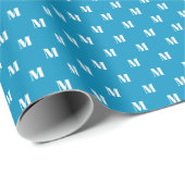Papier Cadeau Motif monogramme personnalisé bleu clair moderne (Coin rond)