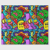 Papier Cadeau Motif Monster Doodle (Plat)