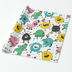 Papier Cadeau Motif monstre de dessin animé mignon et drôle