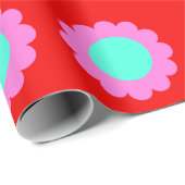 Papier Cadeau Motif Mood 60s style Boho Retro Red Pop Flower (Coin rond)