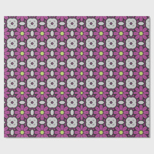 Papier Cadeau Motif mosaïque floral violet audacieux et artistiq