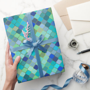 Papier Cadeau Motif mosaïque marocaine bleu aqua