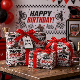Papier Cadeau Motif Motocross Moto Cross Anniversaire pour Garço