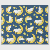 Papier Cadeau Motif mouton, Mouton couché, Lune, Étoiles (Plat)