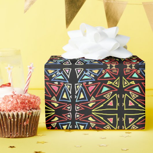 Papier Cadeau Motif multicolore techno alien géométrique (Fête d'anniversaire)