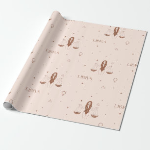 Papier Cadeau Motif mystique du zodiaque Balance en rose et marr