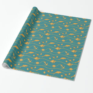 Papier Cadeau Motif nautique d'or