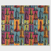 Papier cadeau motif navette spatiale Pop Art (Plat)