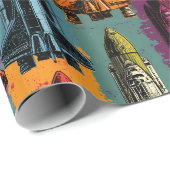 Papier cadeau motif navette spatiale Pop Art (Coin rond)