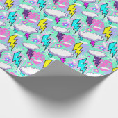 Papier Cadeau Motif Neon Lightning Bolts & Stars (Coin)