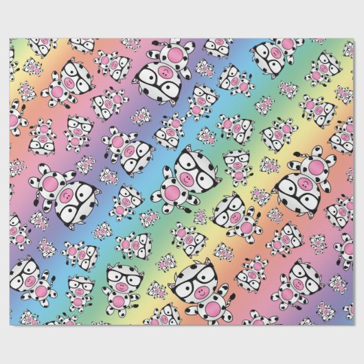 Papier Cadeau Motif nerd de vache à arc-en-ciel (Plat)