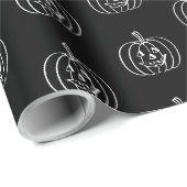 Papier Cadeau Motif noir blanc Halloween Jack-o'-lantern (Coin rond)
