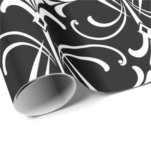 Papier Cadeau Motif noir et blanc d'art déco (Coin rond)
