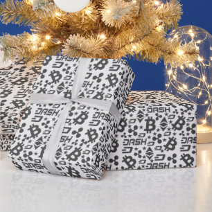 Papier Cadeau Motif noir et blanc de crypto-monnaie