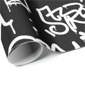 Papier Cadeau Motif noir et blanc de graffiti (Coin rond)