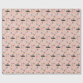 Papier Cadeau Motif noir et blanc de Noël moderne sur rose (Plat)