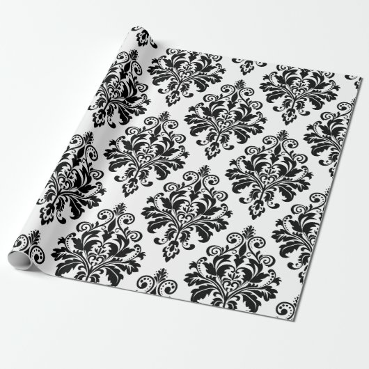 Papier Cadeau Motif noir et blanc élégant de damassé (Déroulé)