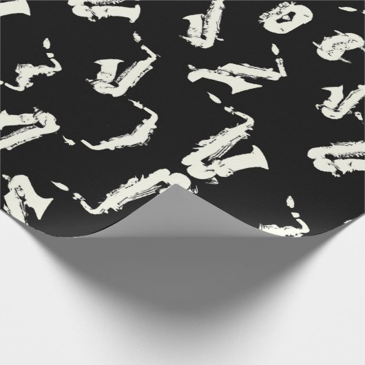 Papier Cadeau Motif noir et blanc saxophone (Coin)