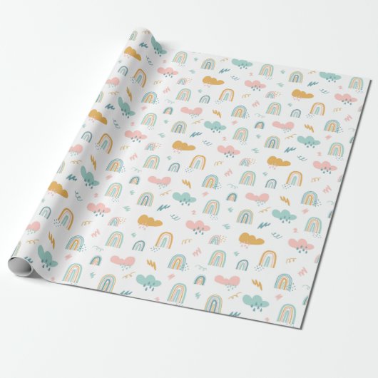 Papier Cadeau Motif nuage Rainbow et pluie amusant (Déroulé)