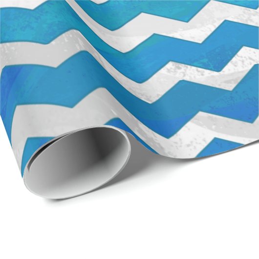 Papier Cadeau Motif Ocean Blue Chevron (Coin rond)