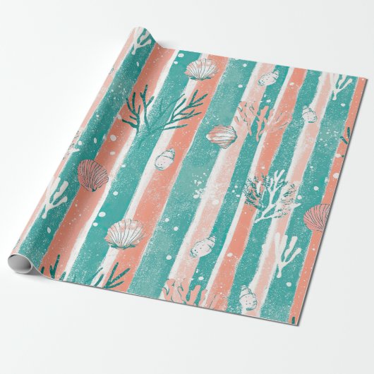 Papier Cadeau Motif Océan Corail Tropical (Déroulé)