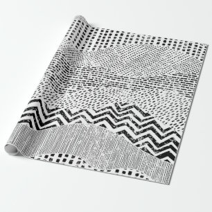 Papier Cadeau Motif ondulé noir et blanc. Ornement dessiné à la