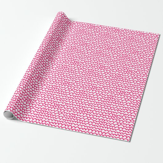 Papier Cadeau Motif ondulé - Rouge néon sur blanc (Déroulé)