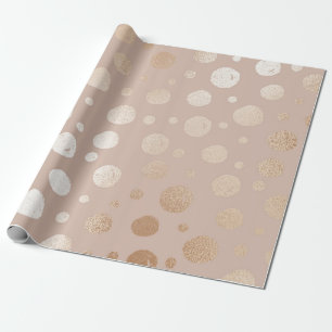 Papier Cadeau motif or rose et points beiges