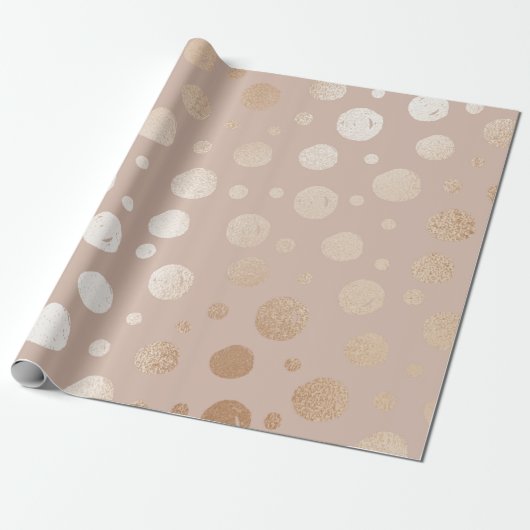 Papier Cadeau motif or rose et points beiges (Déroulé)