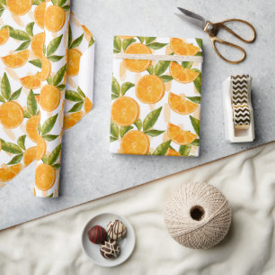 Papier Cadeau Motif Orange Aquarelle