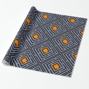 Papier Cadeau Motif orange de labyrinthe de noir de tache sur la