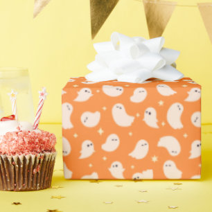 Papier Cadeau Motif Orange Ghost Doodle
